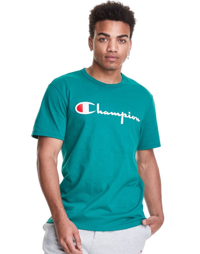 Champion T-Shirt Heren - Turquoise - Heritage Vintage Logo ( 082413-XAG )